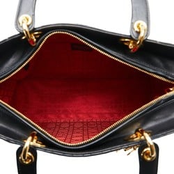 Christian Dior Dior Lady Cannage Large Handbag Shoulder Bag Black Lambskin Women's