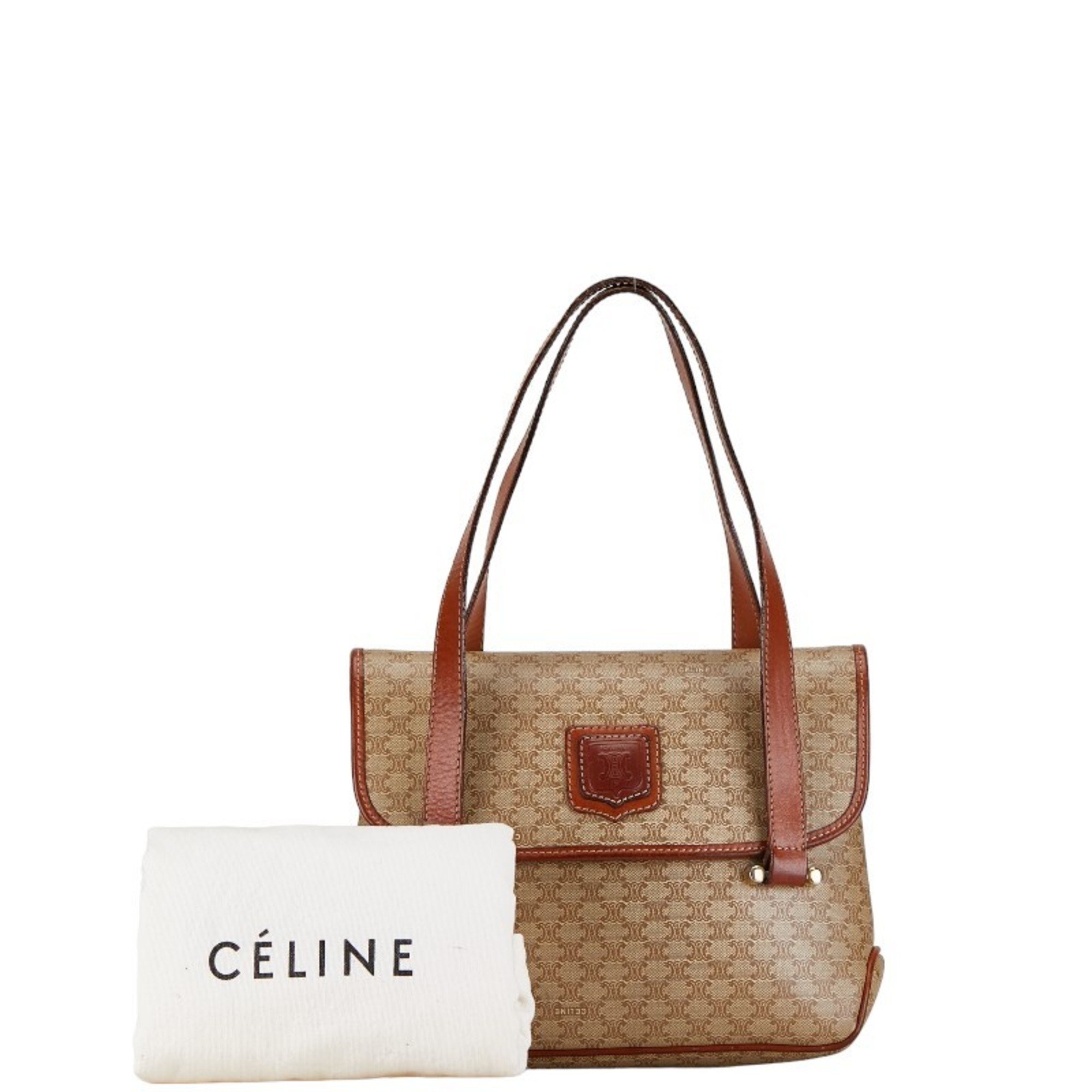 Celine Macadam Handbag Beige Brown PVC Leather Women's CELINE