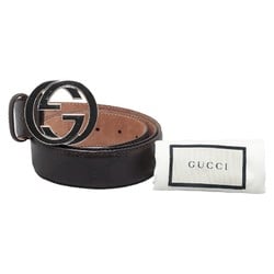 Gucci Interlocking G Guccissima Belt Size: 95/38 480199 Brown Silver Leather Men's GUCCI