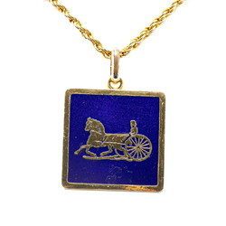 CELINE Carriage Plate Necklace Gold Blue Plated Women's