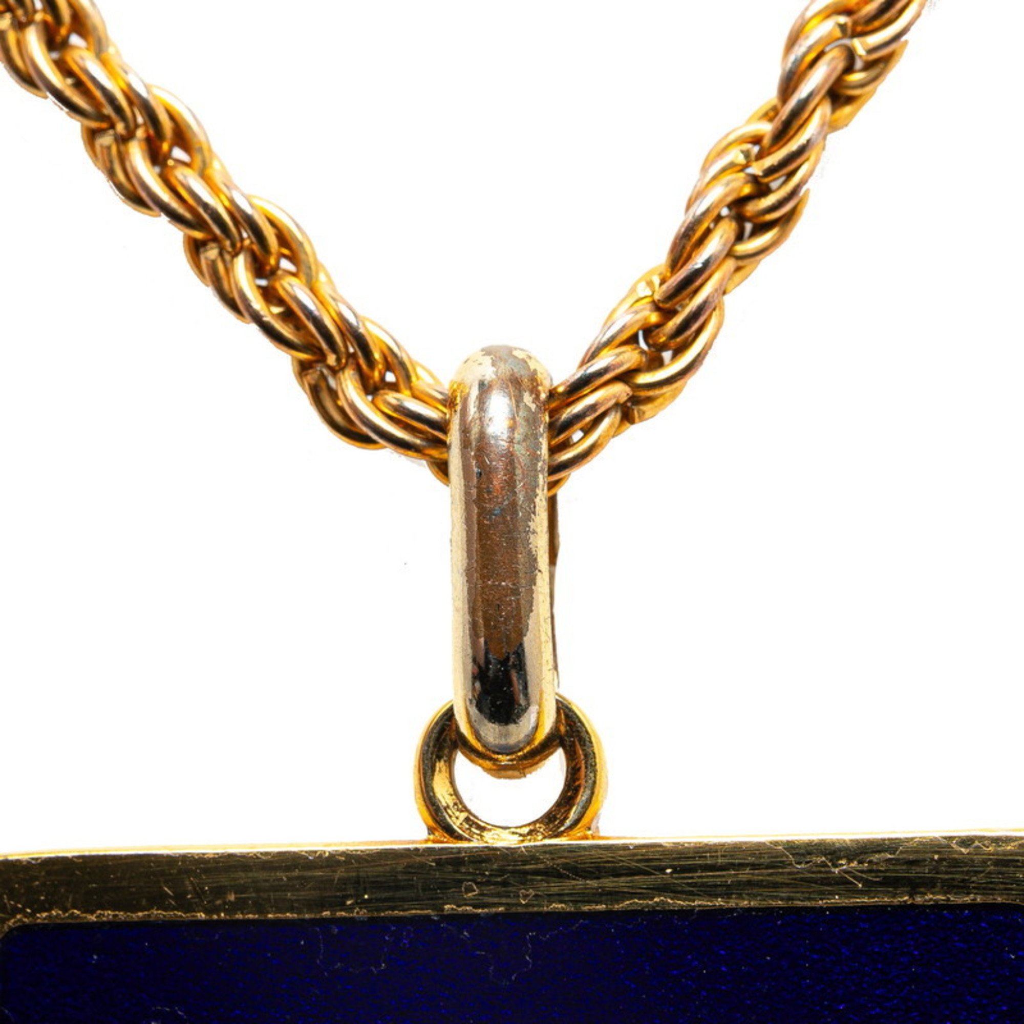 CELINE Carriage Plate Necklace Gold Blue Plated Women's