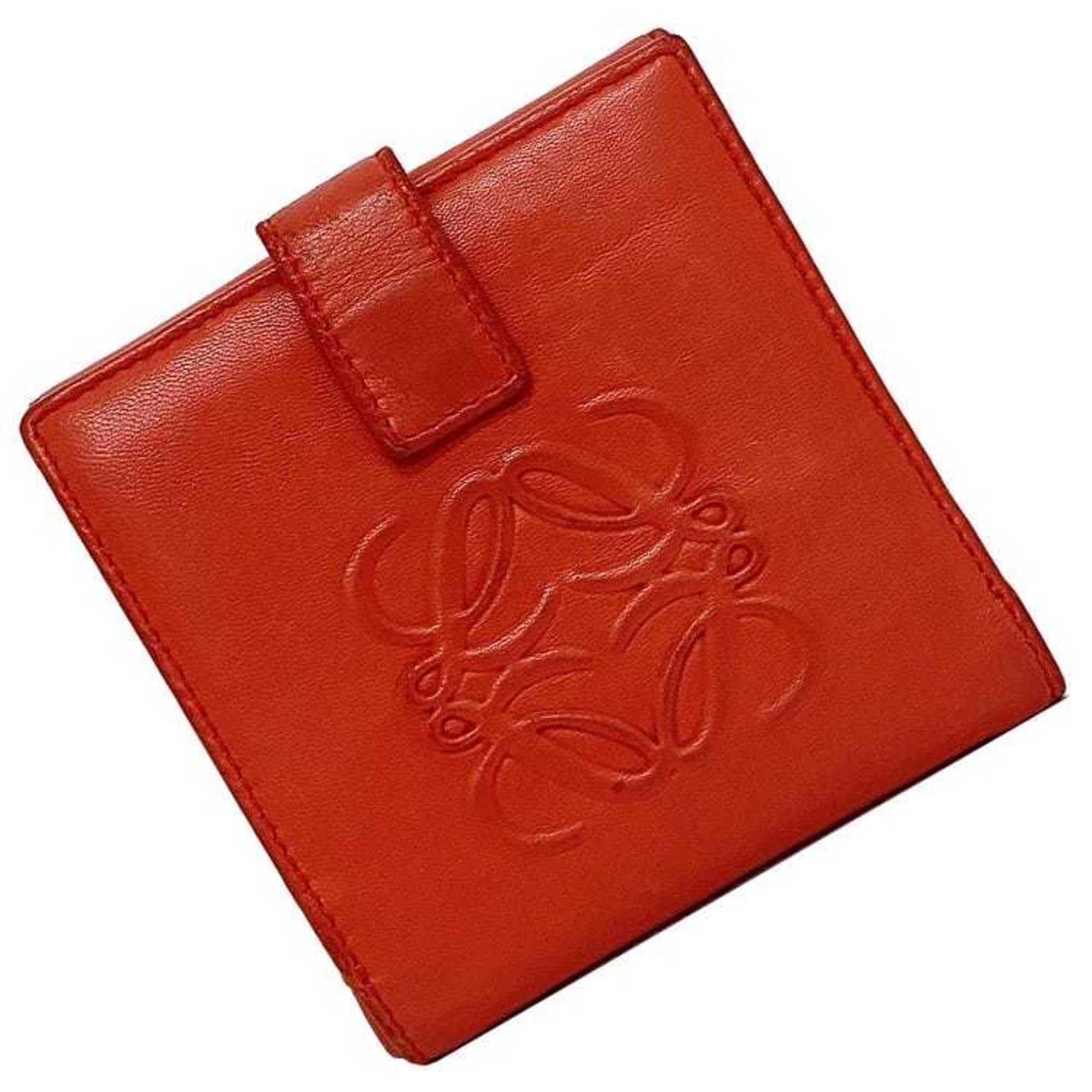 LOEWE Bi-fold Wallet Red Anagram ec-20530 Nappa Leather Compact Flap Soft Women's