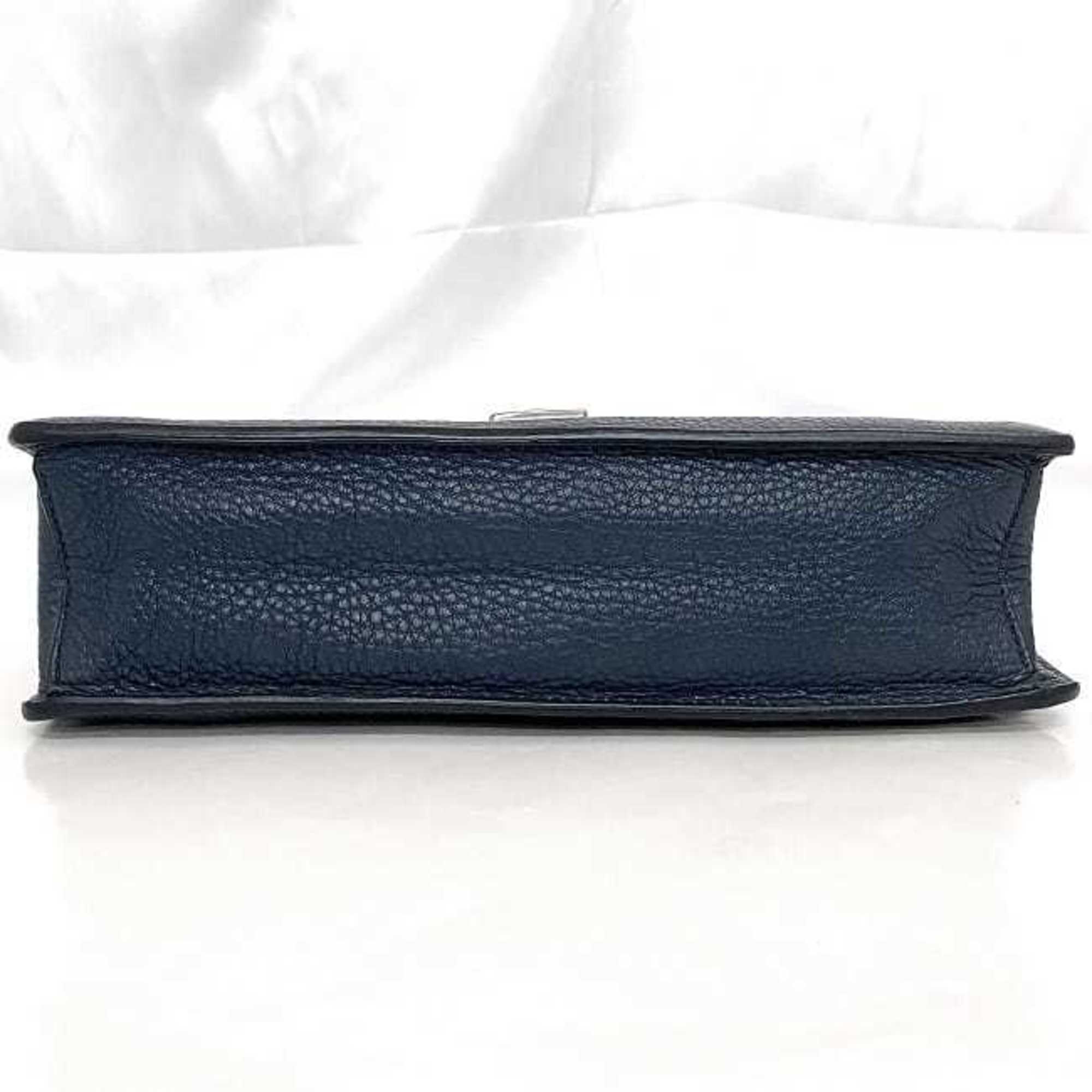 Prada Second Bag Blue VR0092 f-20558 with Strap Saffiano Leather PRADA Clutch Handbag Flap Triangle Plate Men's