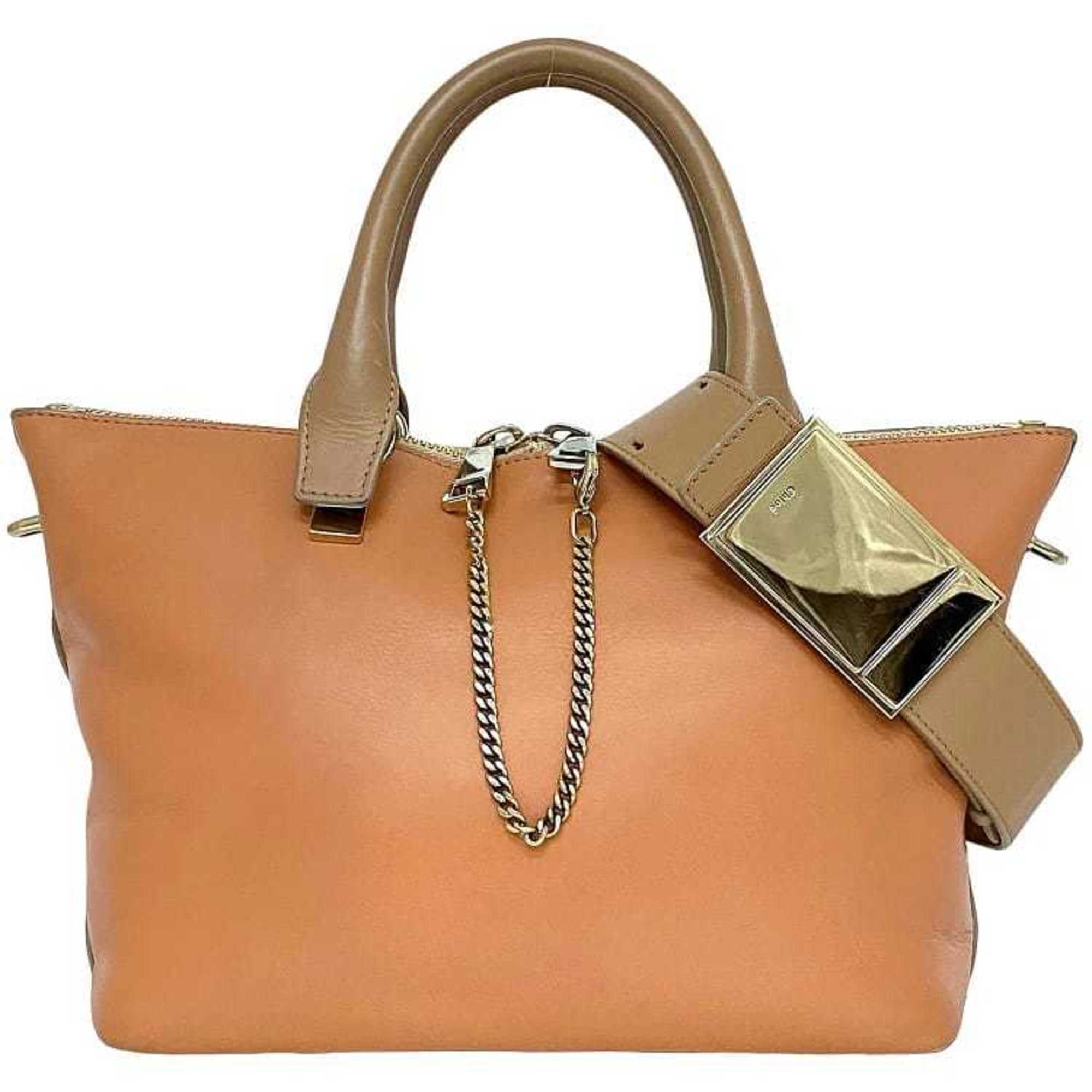 Chloé Chloe 2-way bag beige salmon pink ec-20561 shoulder leather handbag thick strap bicolor ladies