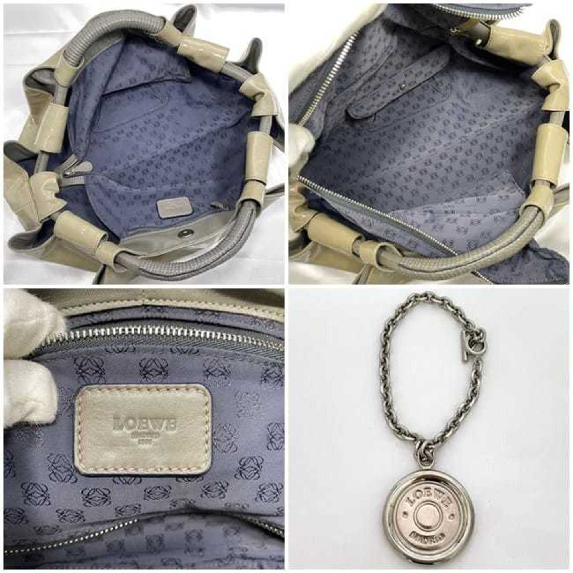 LOEWE handbag nappa aire beige grey anagram ec-20507 patent leather enamel ladies