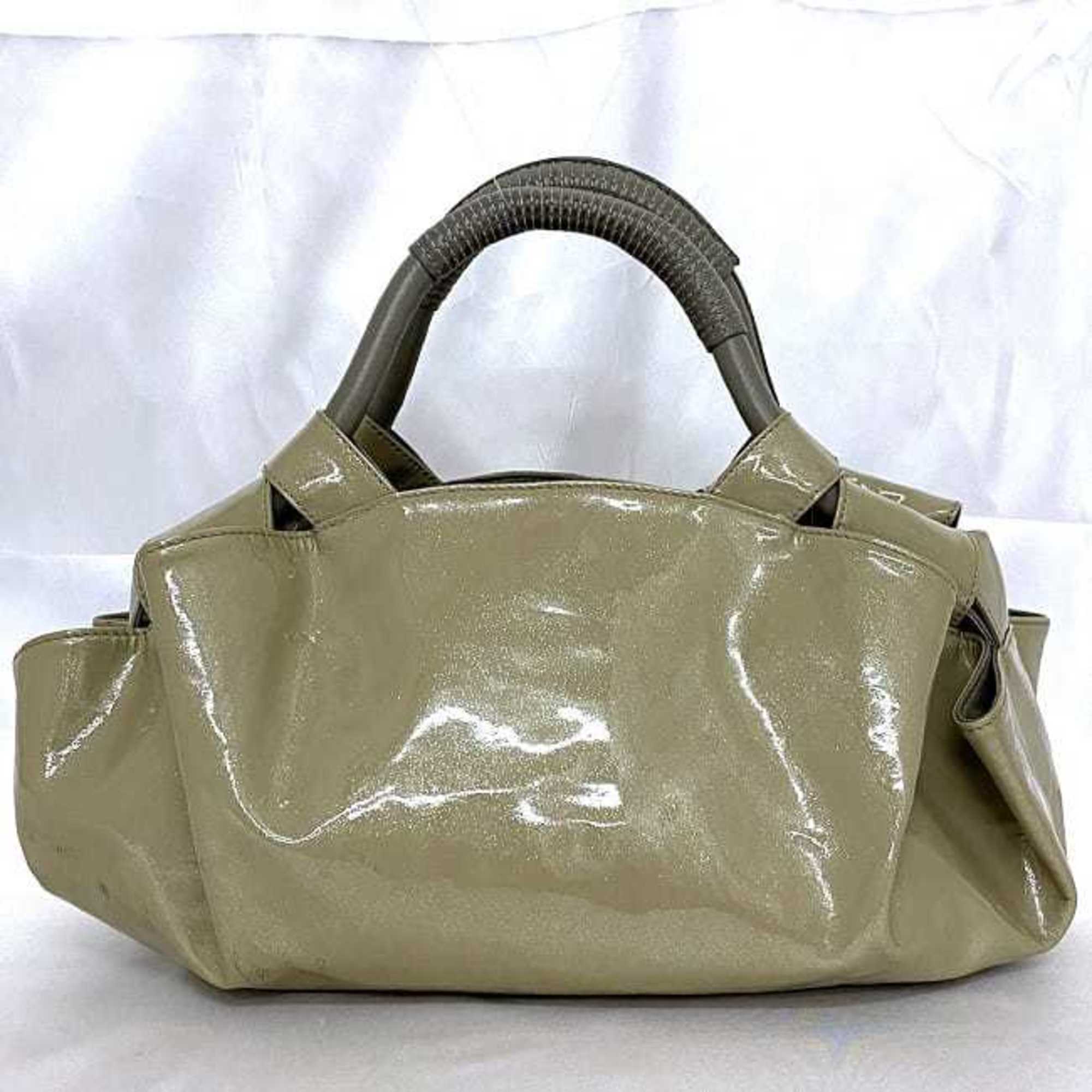 LOEWE handbag nappa aire beige grey anagram ec-20507 patent leather enamel ladies