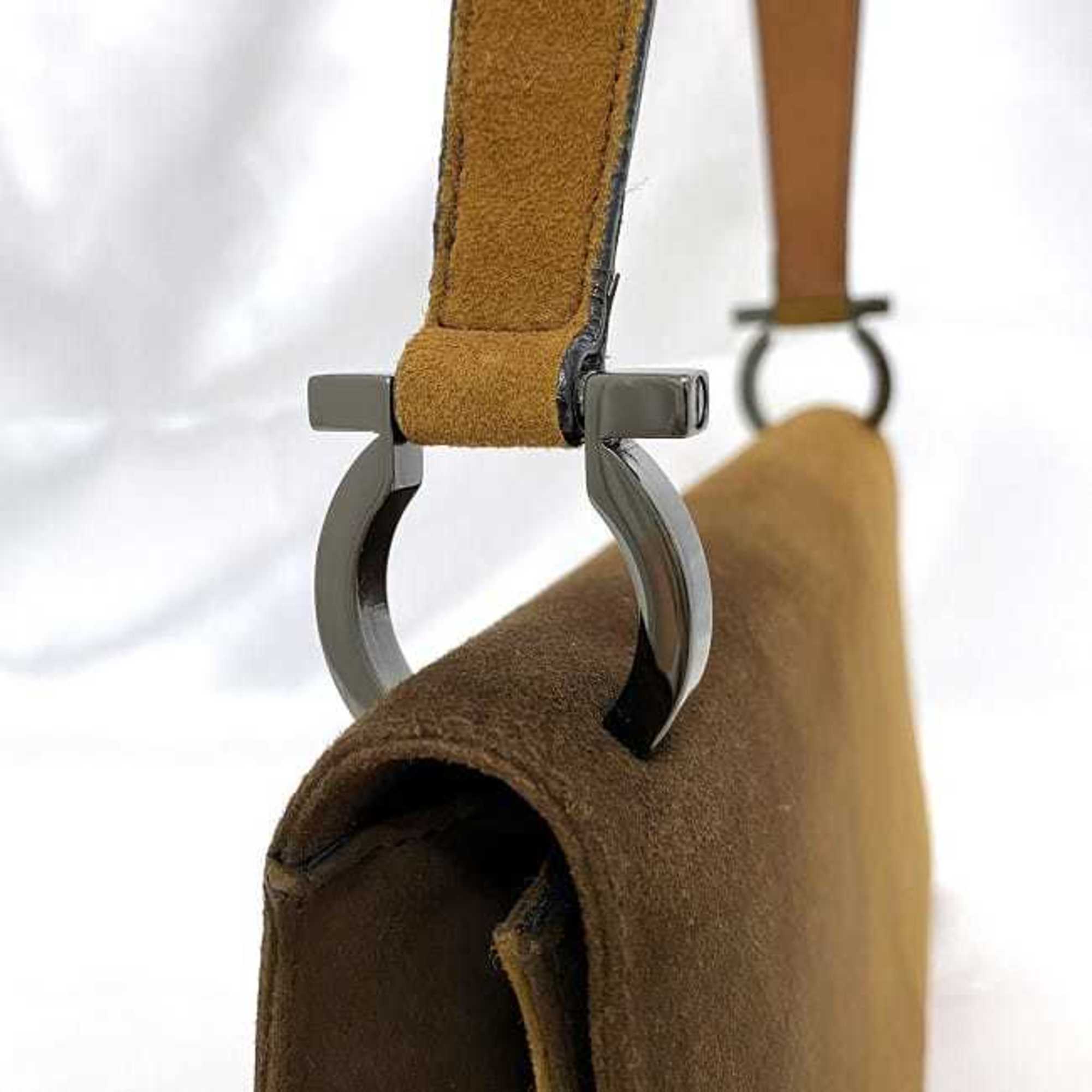Salvatore Ferragamo bag brown gradient Gancini ec-20499 handbag suede leather flap for women