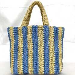 Prada tote bag beige blue stripe raffia 1BG422 f-20617 small crochet straw PRADA triangle NATURALE CEL light border ladies handbag