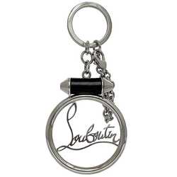 Christian Louboutin Keyring Silver Black Rubiru ec-20576 Bag Charm Metal Leather Motif Chain Key