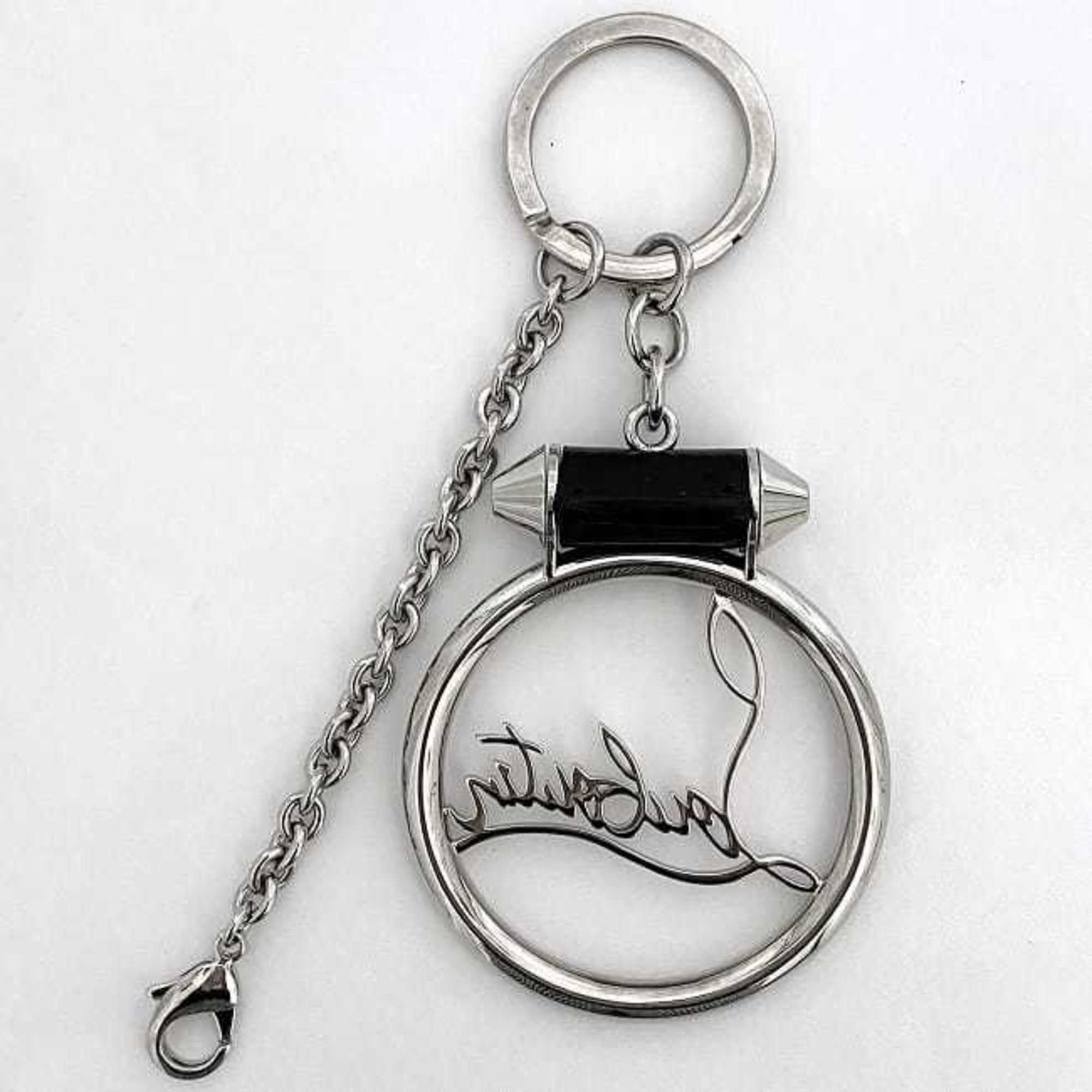 Christian Louboutin Keyring Silver Black Rubiru ec-20576 Bag Charm Metal Leather Motif Chain Key