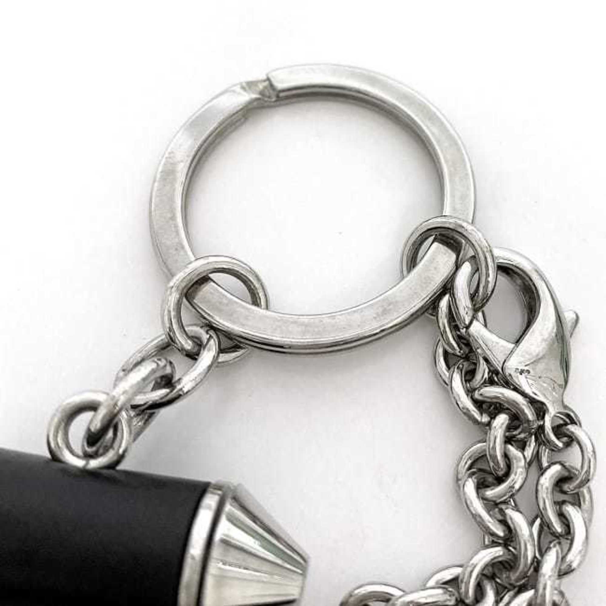 Christian Louboutin Keyring Silver Black Rubiru ec-20576 Bag Charm Metal Leather Motif Chain Key