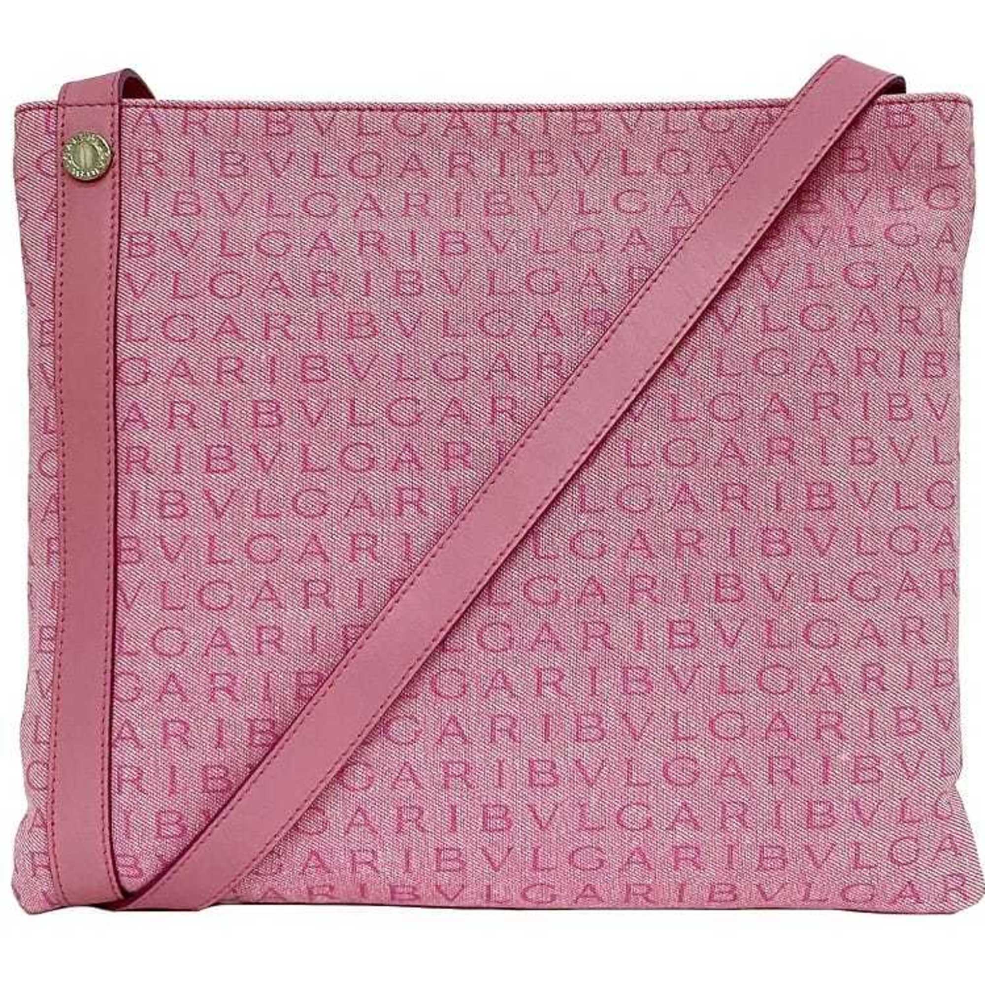 BVLGARI Shoulder Bag Pink Mania ec-20545 Canvas Leather Women's