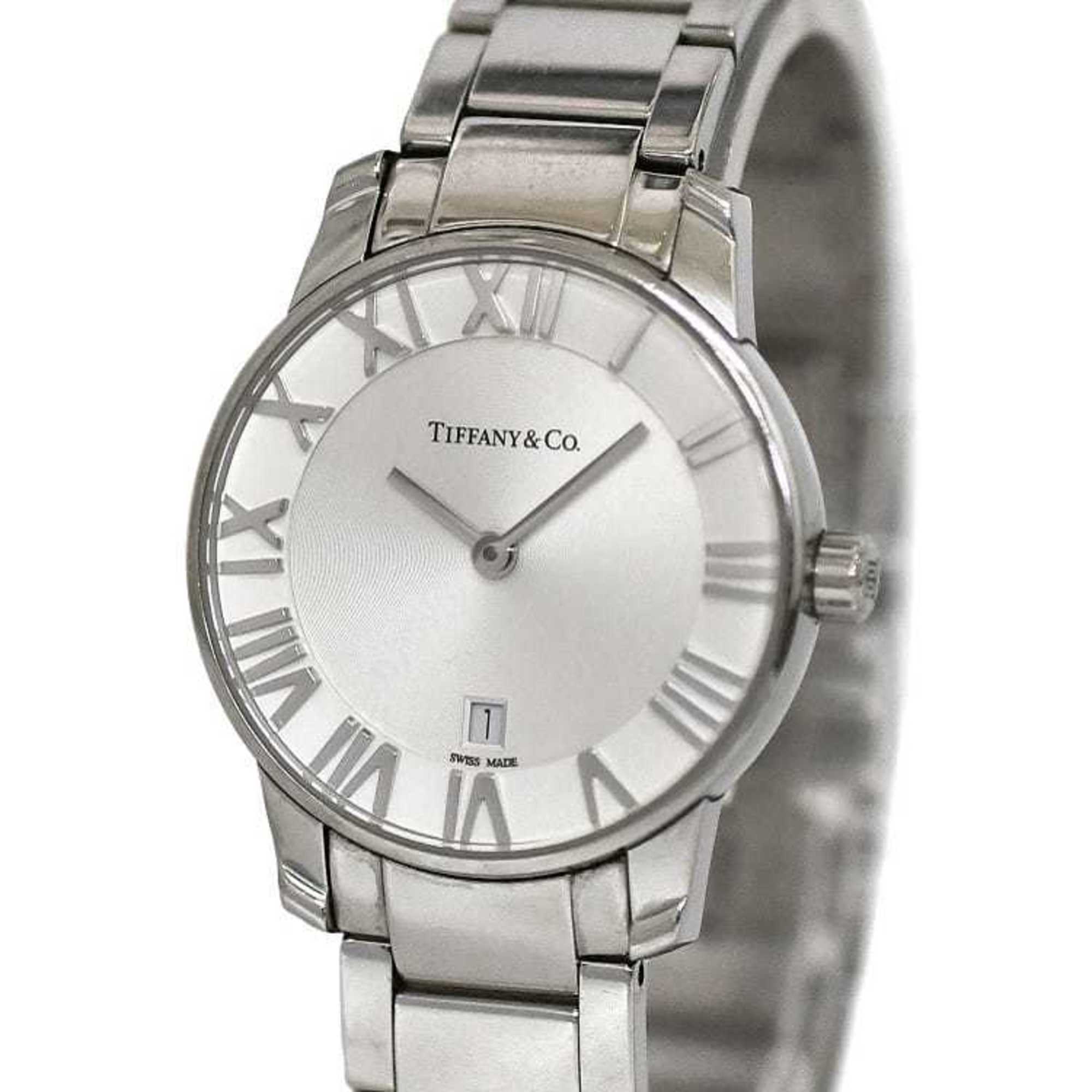 Tiffany Watch Atlas Dome Date White Silver 34875995 f-20644 Ladies SS Quartz TIFFANY&Co. 29mm Battery Operated Colored Dial Roman Numerals
