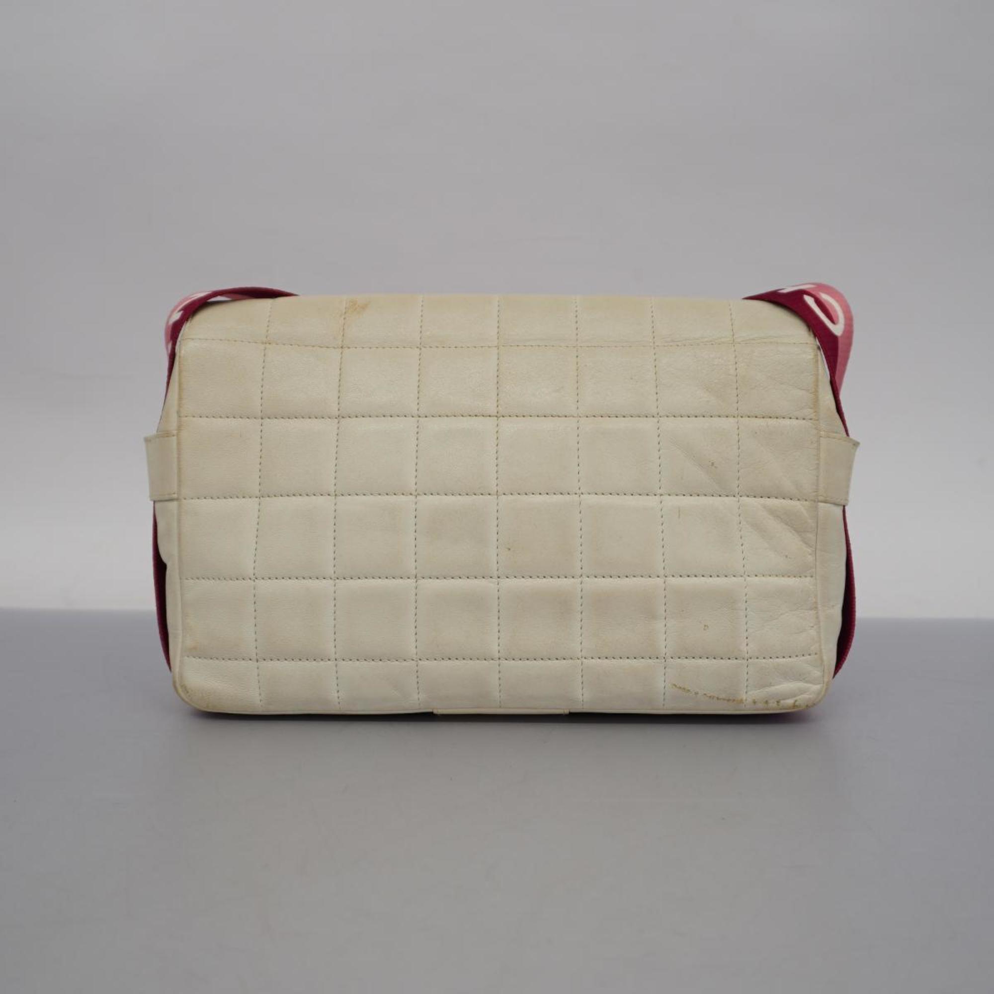 Chanel Shoulder Bag Chocobar Sport Lambskin White Pink Women's
