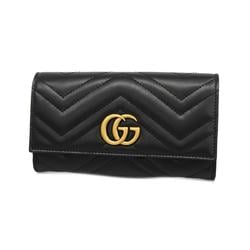 Gucci Long Wallet GG Marmont 443436 Leather Black Women's