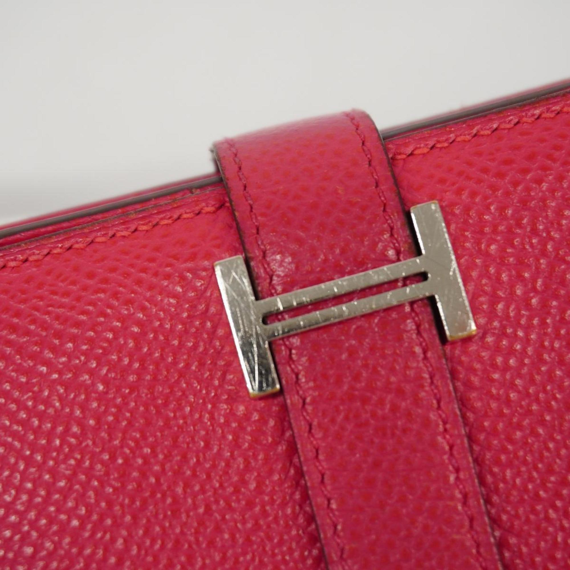 Hermes Long Wallet Bearn Soufflet D Engraved Epsom Leather Rose Extreme Women's