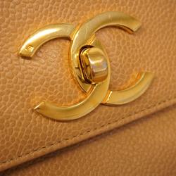 Chanel Shoulder Bag Chain Caviar Skin Beige Women's
