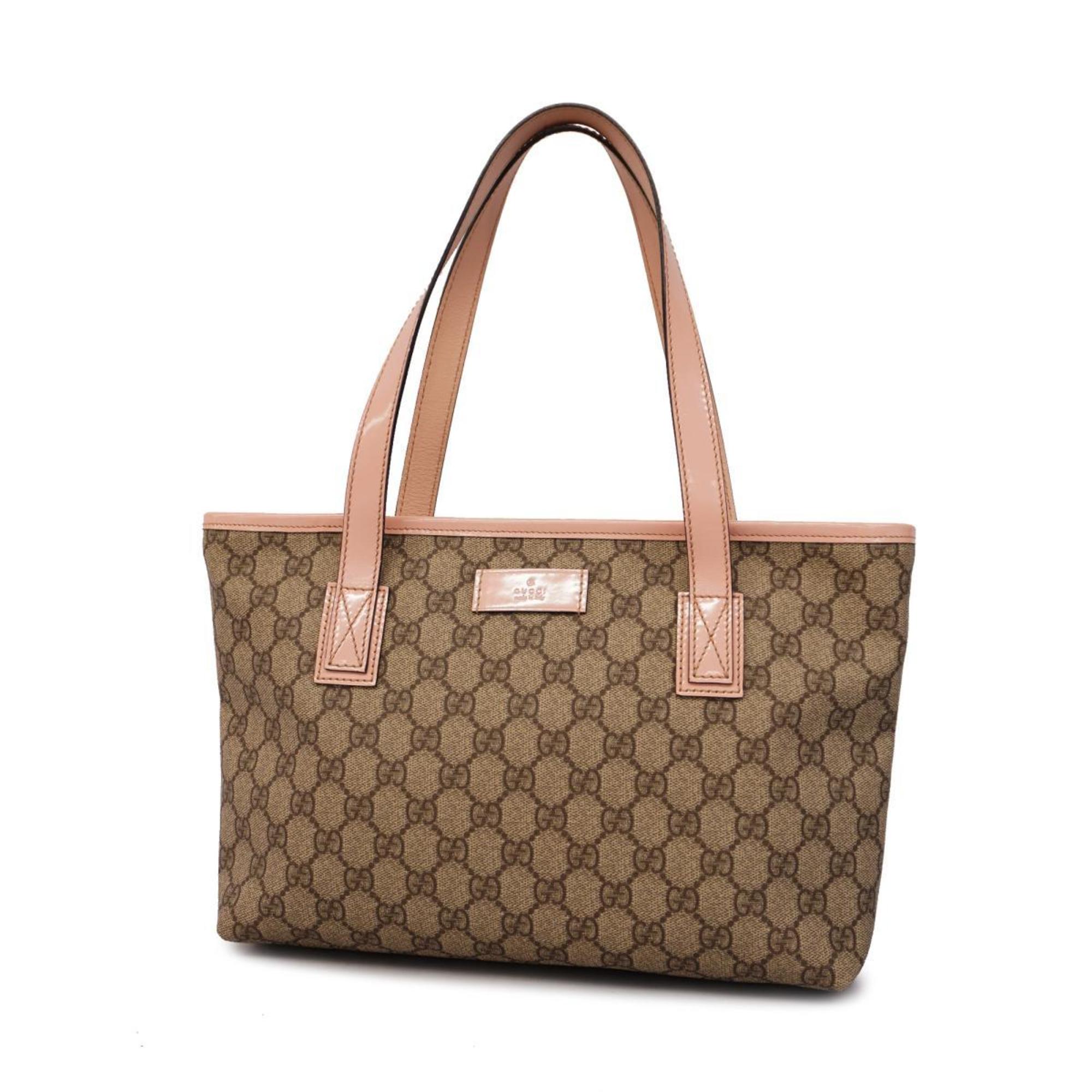 Gucci Tote Bag GG Supreme 211138 Pink Brown Women's