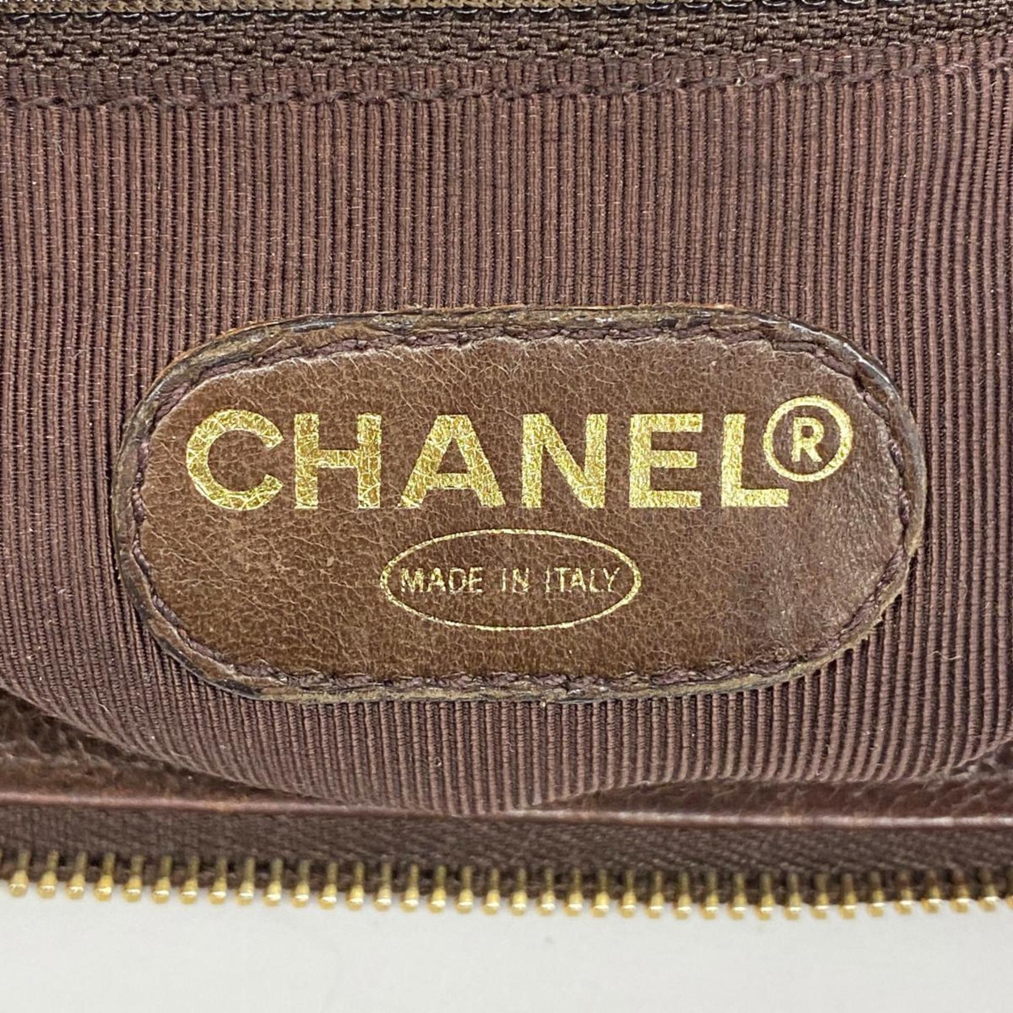 Chanel Shoulder Bag Triple Coco Chain Leather Brown Women's