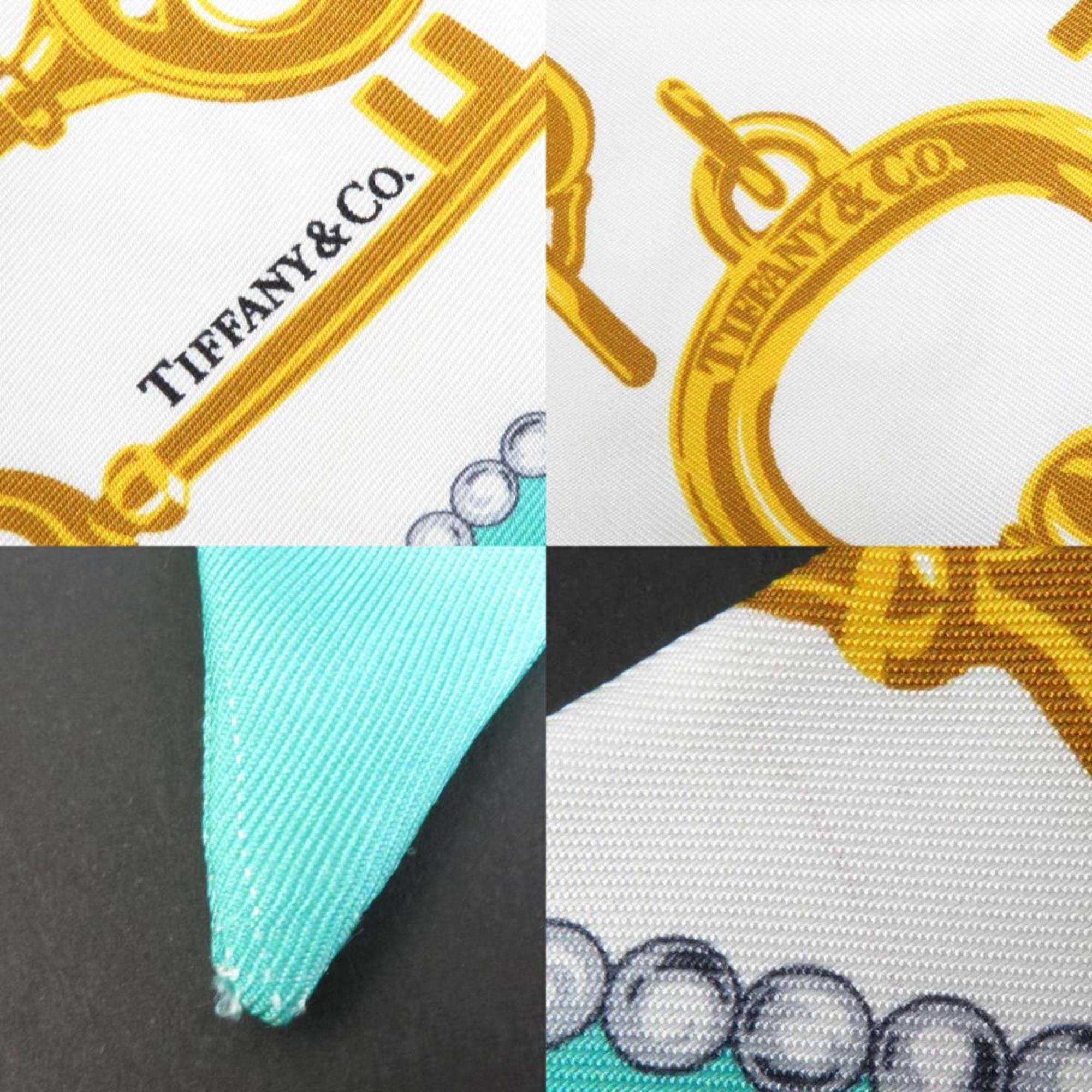 Tiffany & Co. Scarf Muffler Ribbon Silk White x Brown Blue Women's a0366