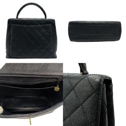 CHANEL handbag caviar skin leather black gold ladies z1499