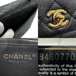 CHANEL handbag caviar skin leather black gold ladies z1499