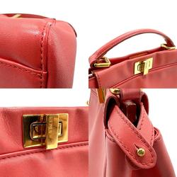 FENDI handbag shoulder bag peekaboo leather pink gold ladies z1548