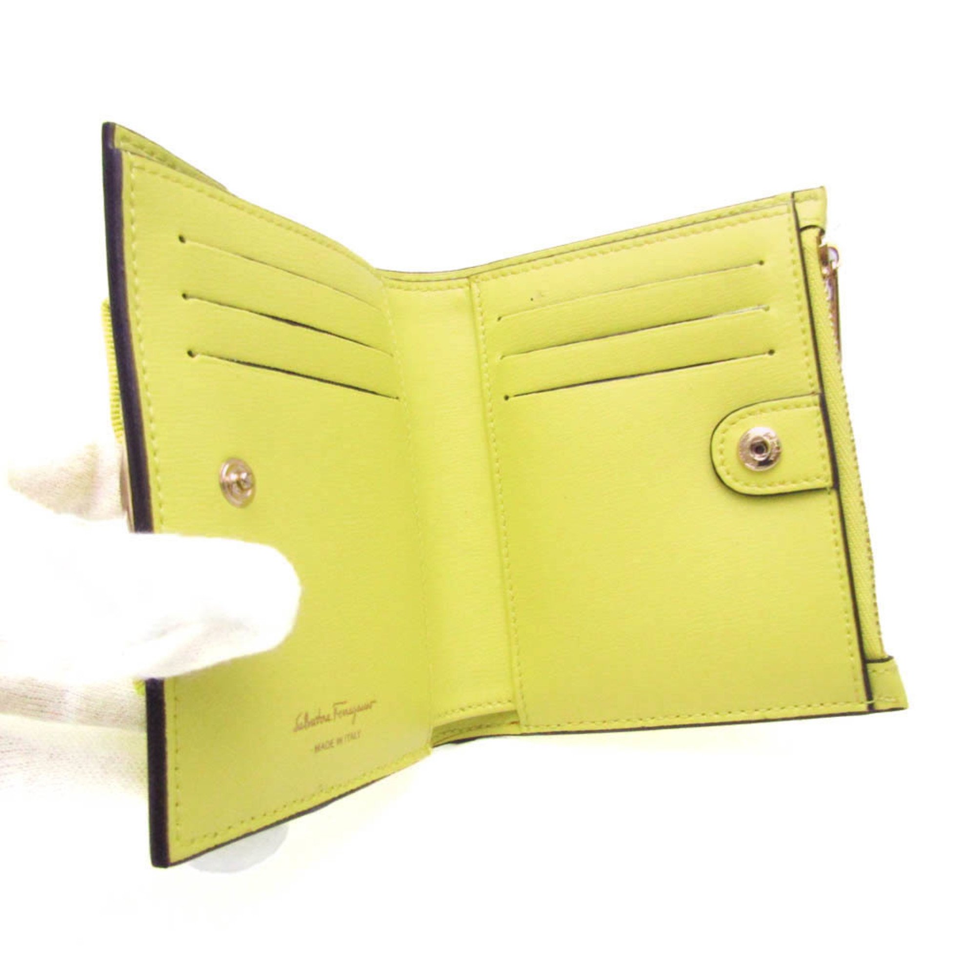 Salvatore Ferragamo VARA BOW JP-22 E009 Women's Leather Middle Wallet (bi-fold) Yellow