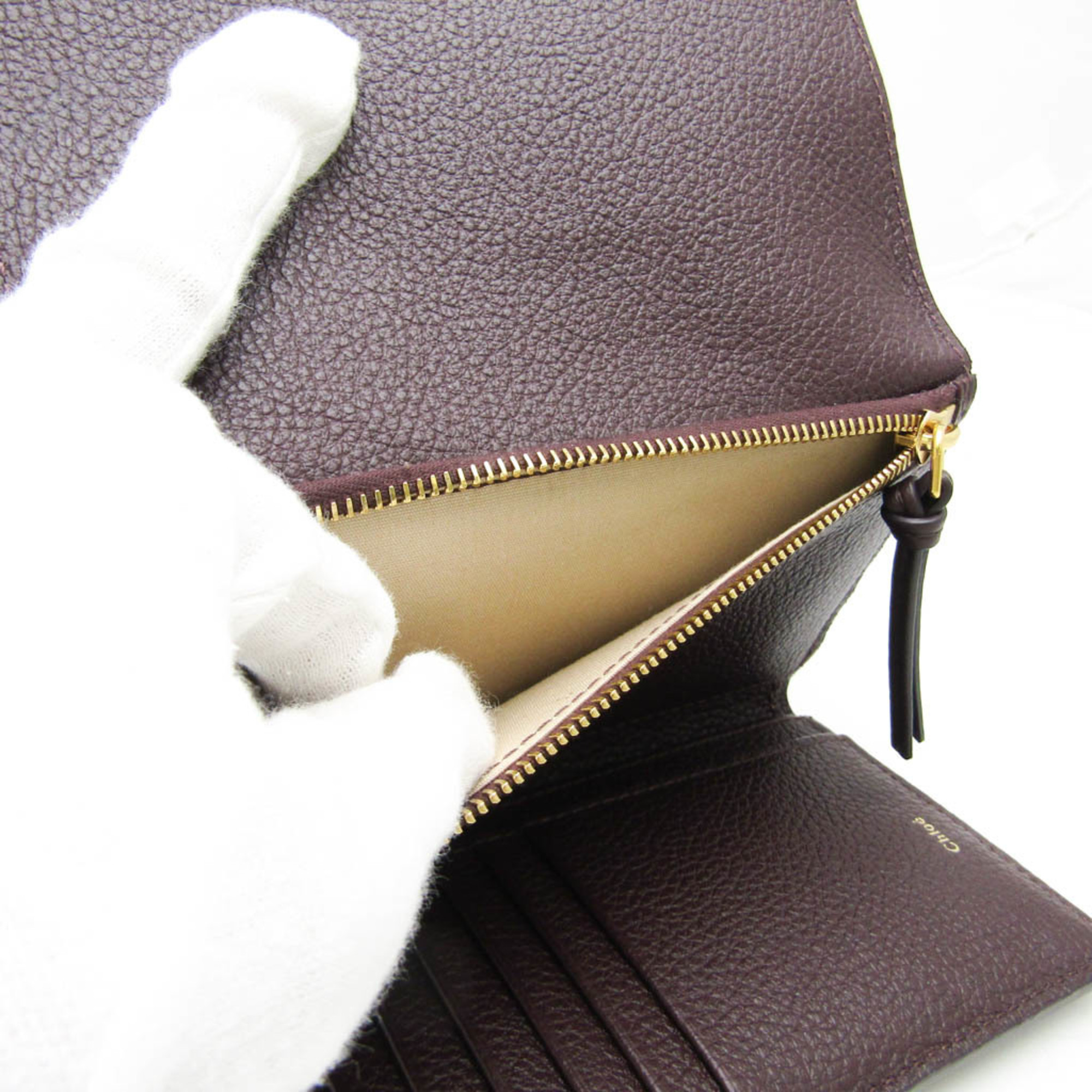Chloé Marcie CHC23AP097I31 Women's Leather Middle Wallet (tri-fold) Bordeaux Brown