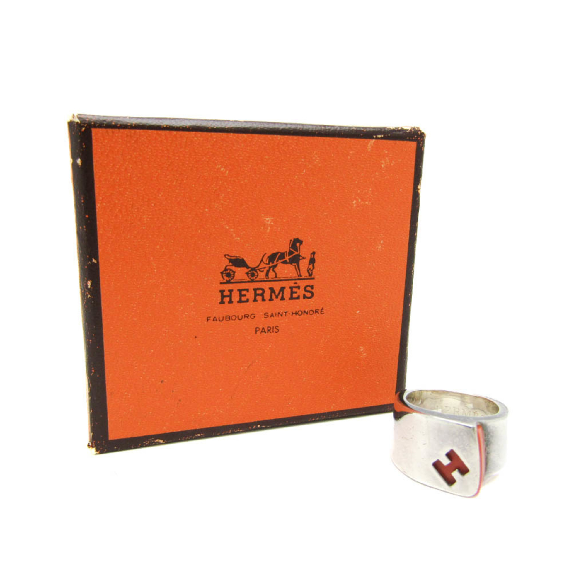 Hermes Candy Ring H Logo Silver 925 Casual No Stone Band Ring Orange,Silver