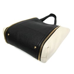 Salvatore Ferragamo Gancini EE-21 E084 Women's Leather Tote Bag Black,Cream