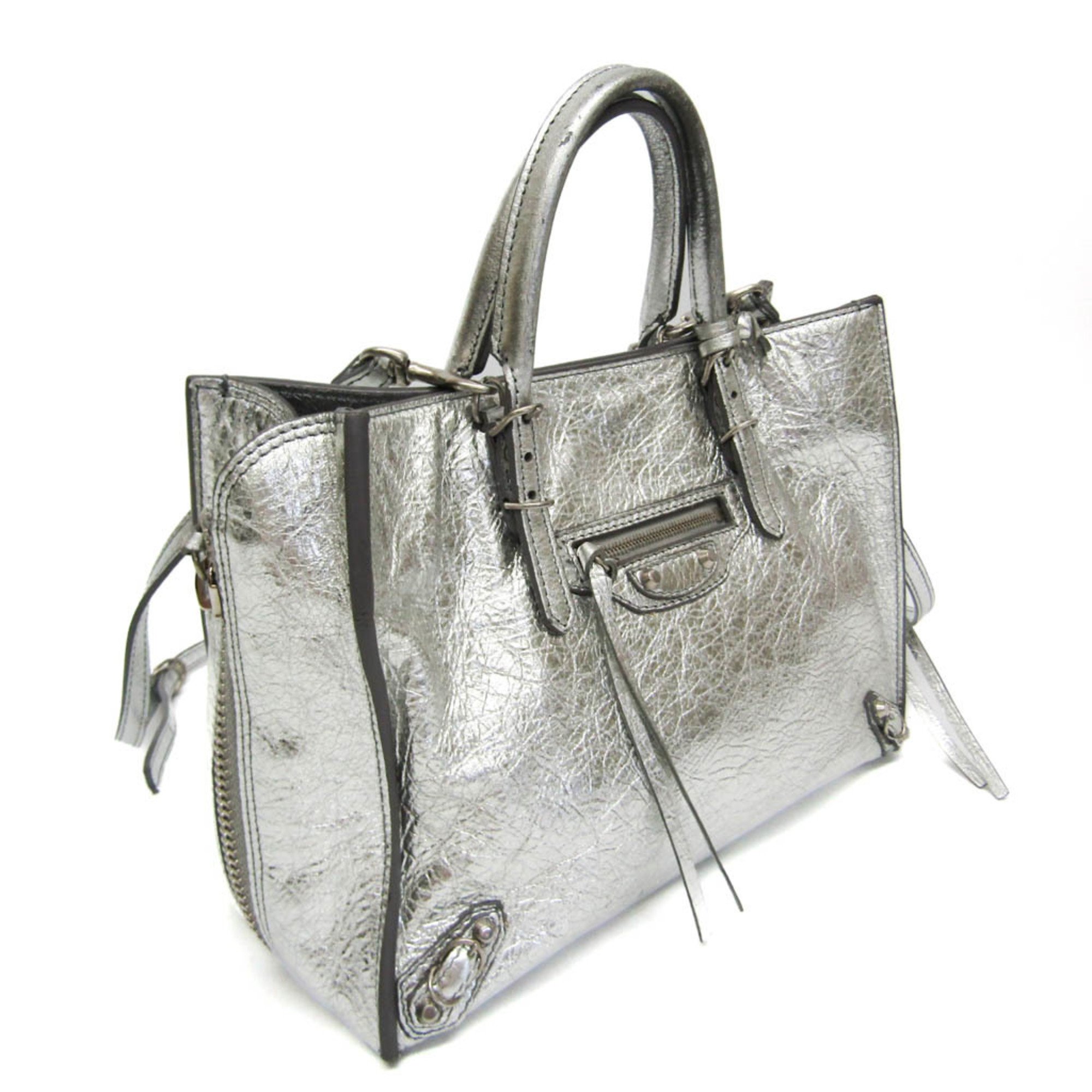 Balenciaga Paper A6 370926 Women's Leather Handbag,Shoulder Bag Silver