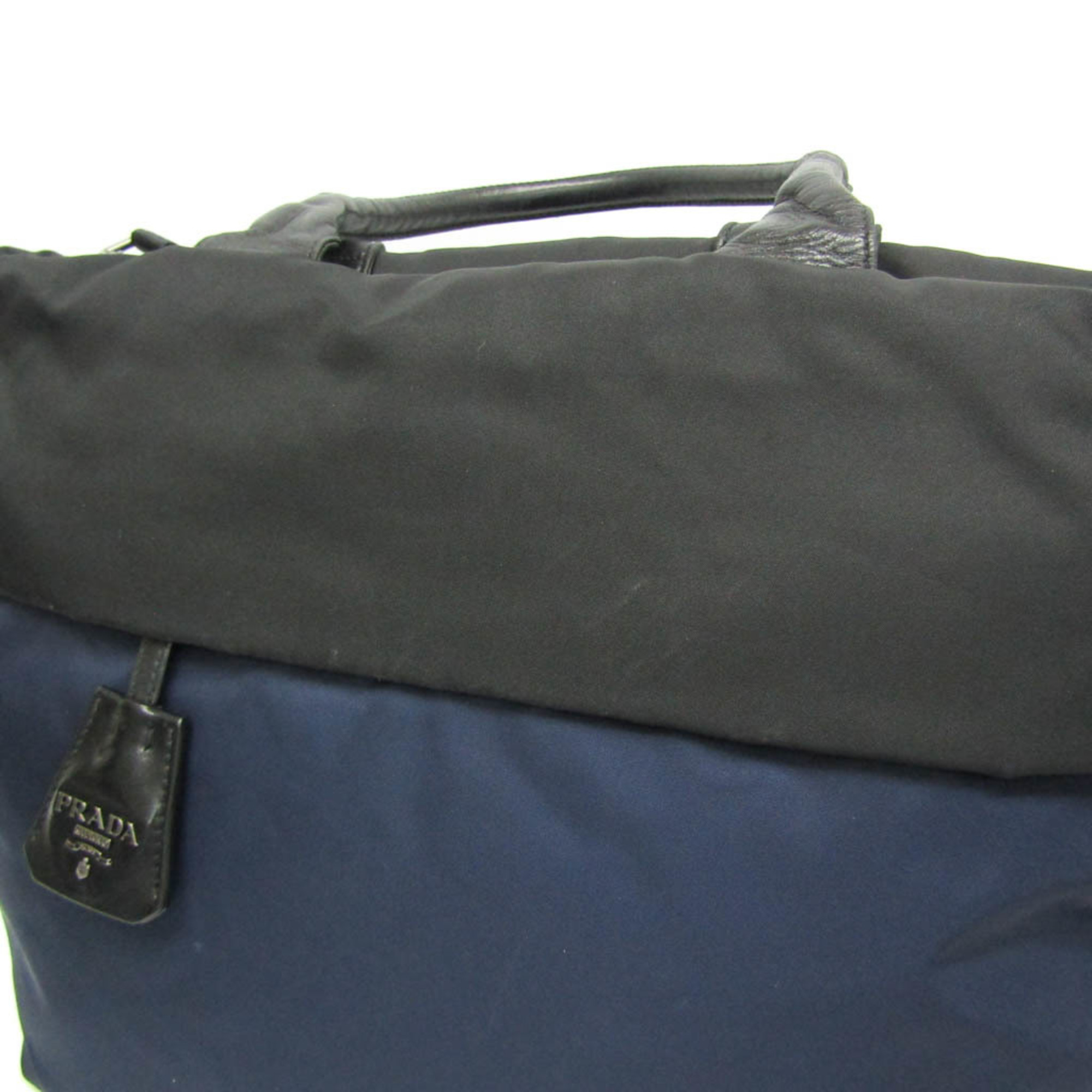 Prada 1BG521 Women's Leather,Nylon Handbag,Shoulder Bag Black,Navy