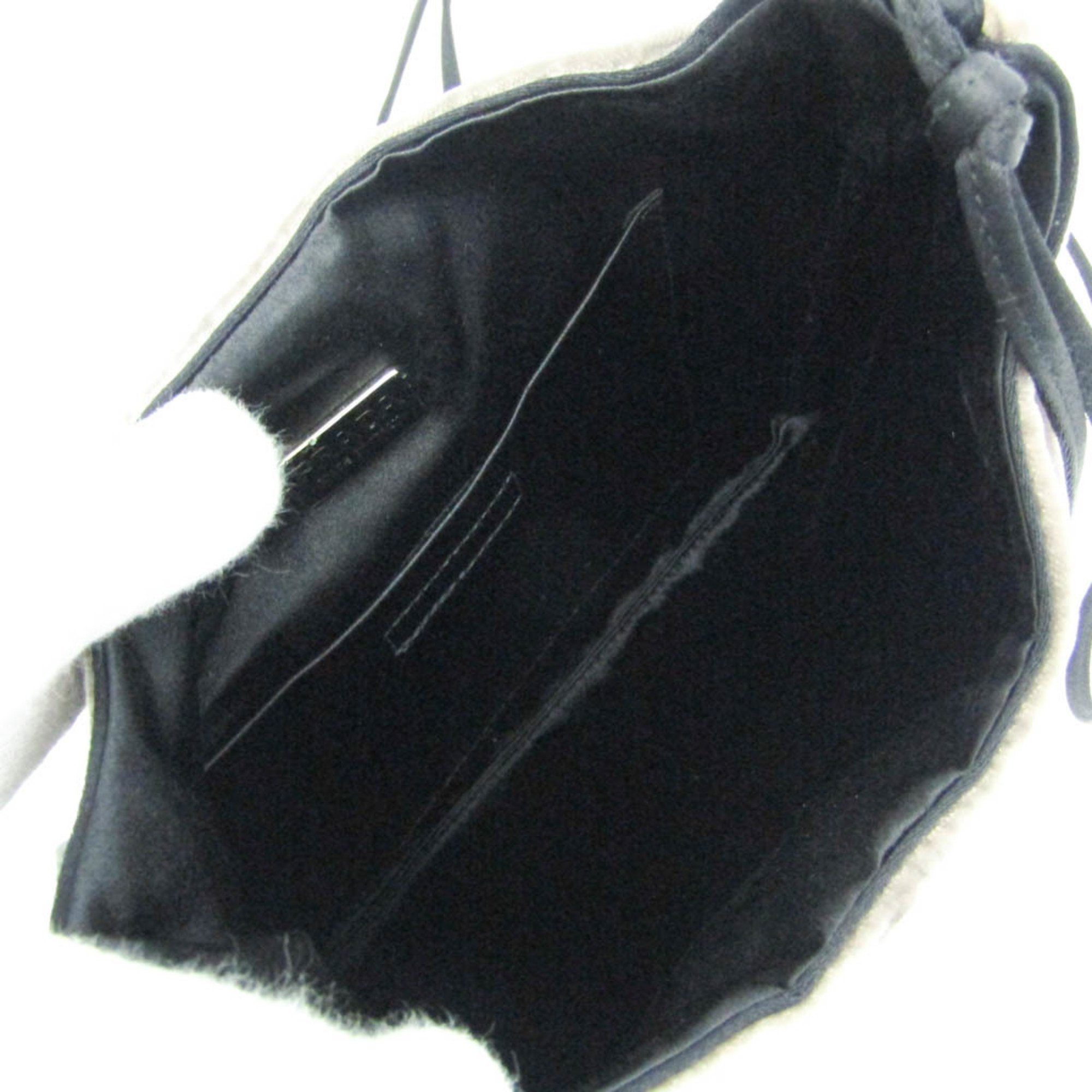 Prada B8663 Women's Satin,Velvet Shoulder Bag Black,Gray Brown