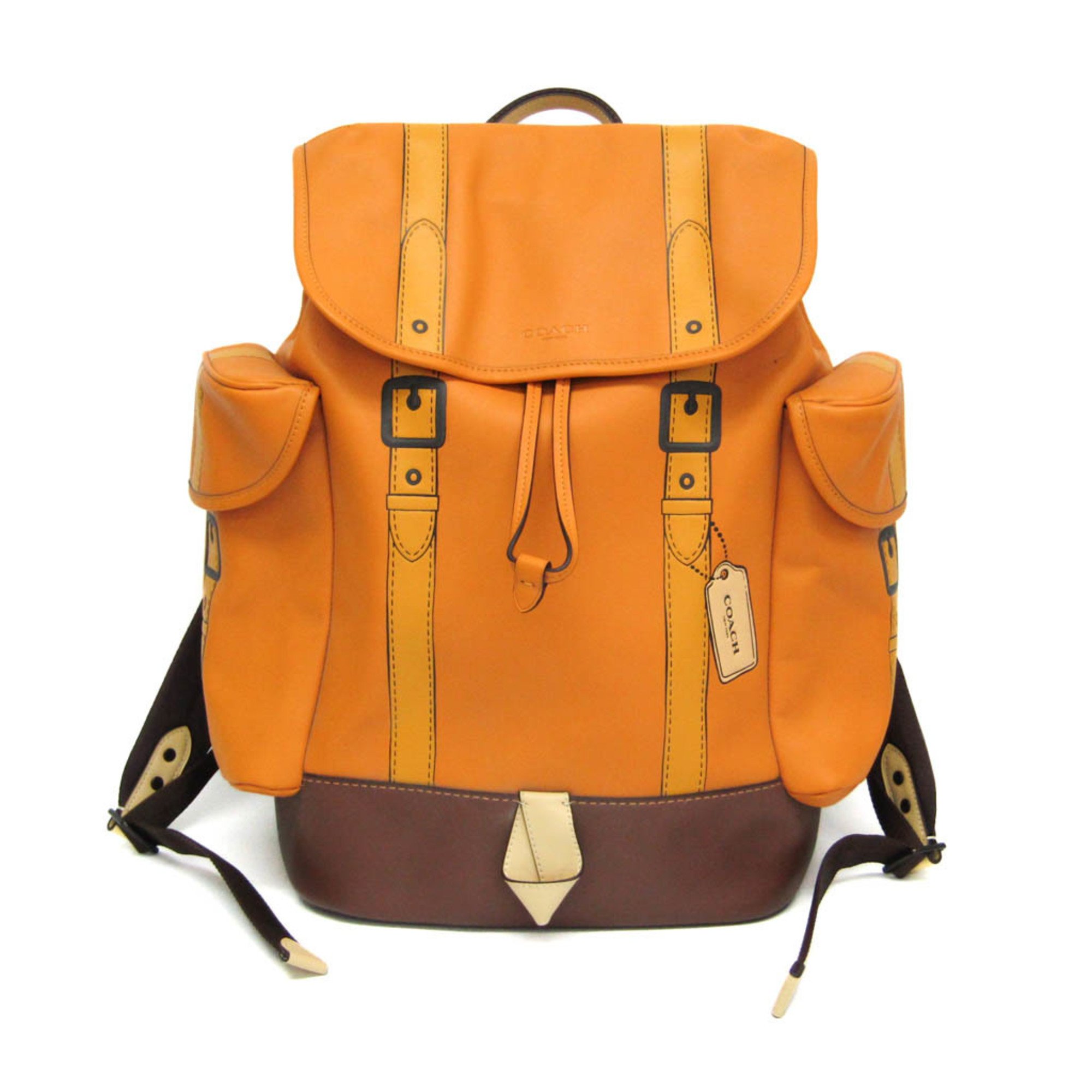 Coach Hitch Backpack With Trompe Loeil C8480 Men's Leather Backpack Dark Yellow,Multi-color