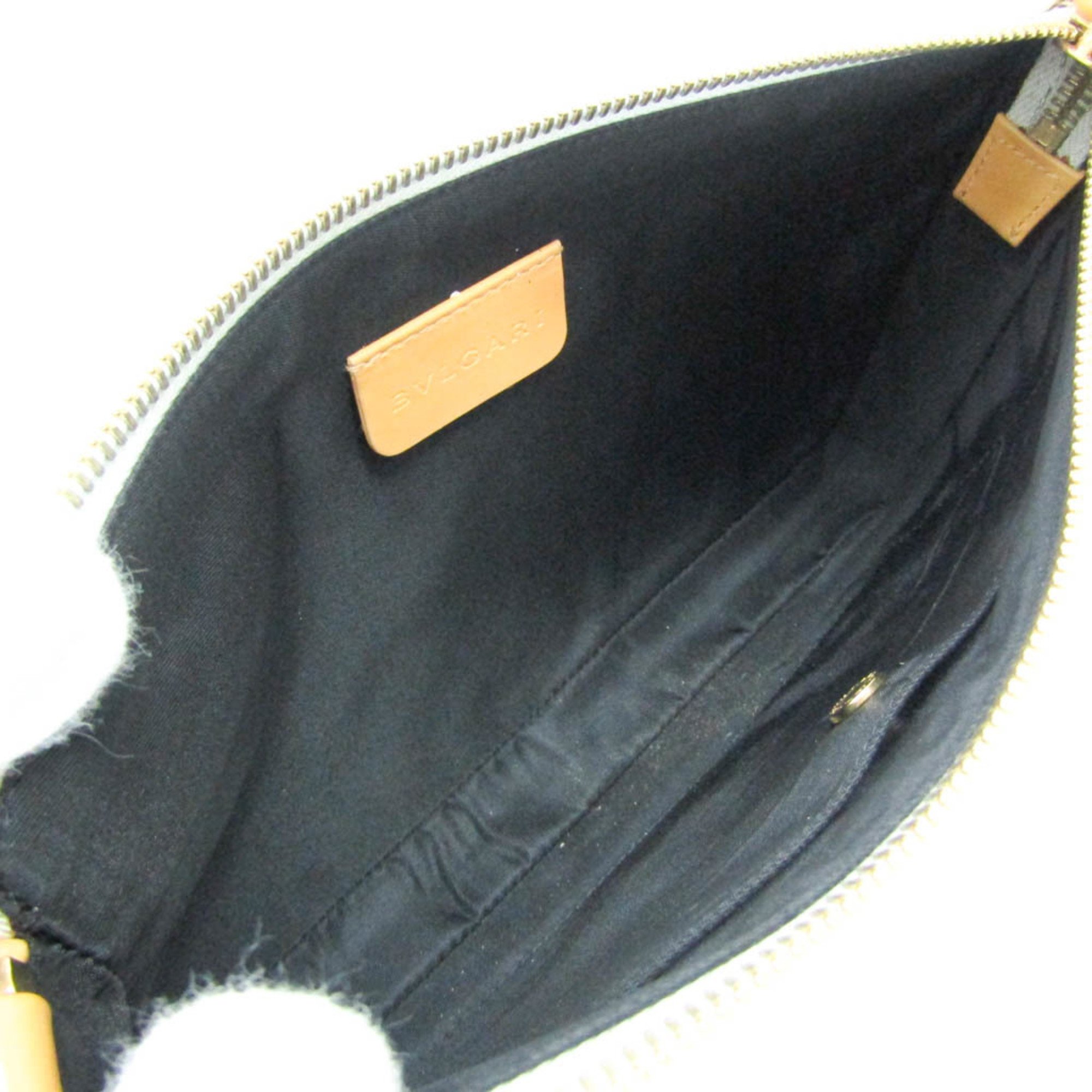Bvlgari Women's Leather,Nylon Shoulder Bag Gray,Light Beige