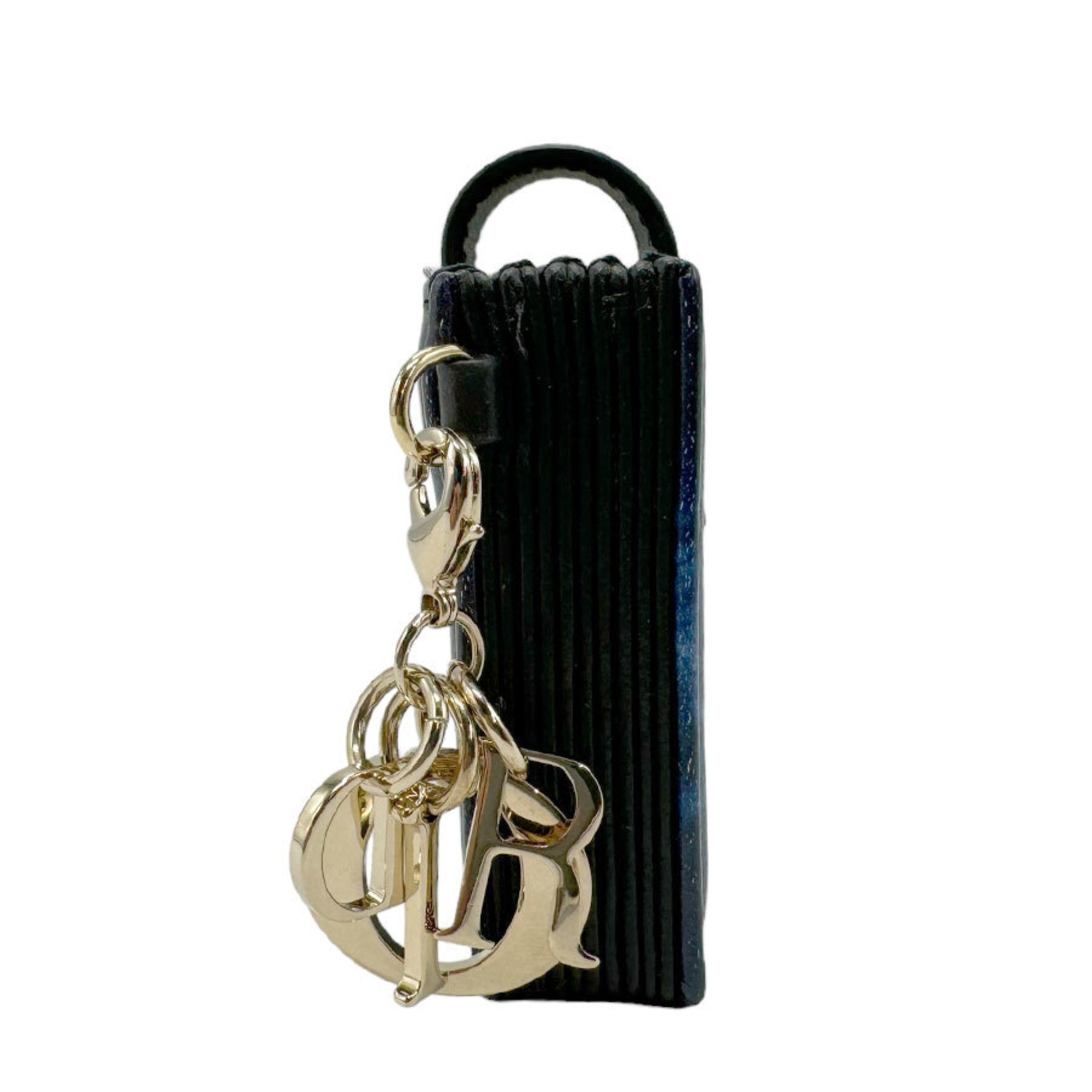 Christian Dior Business Card Holder/Card Case Leather Navy Men's Women's z1543