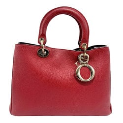 Christian Dior Handbag Shoulder Bag Diorissimo Leather Red Gold Women's z1506