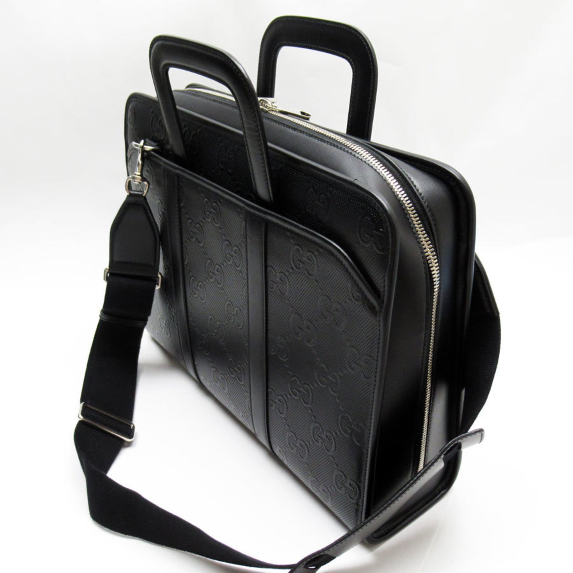 GUCCI Bag Handbag Shoulder GG Embossed Leather Black Men's 725165 w0482g