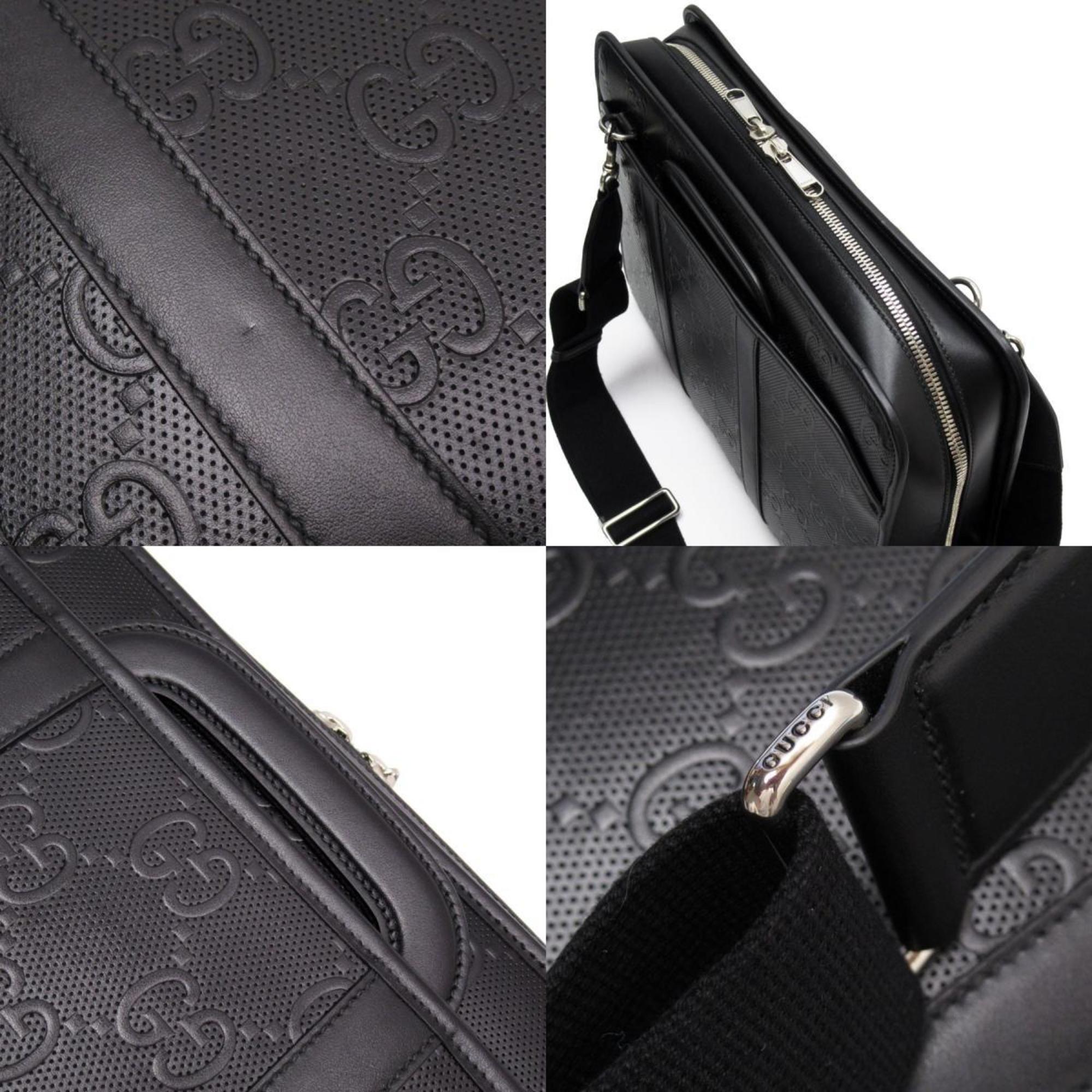 GUCCI Bag Handbag Shoulder GG Embossed Leather Black Men's 725165 w0482g