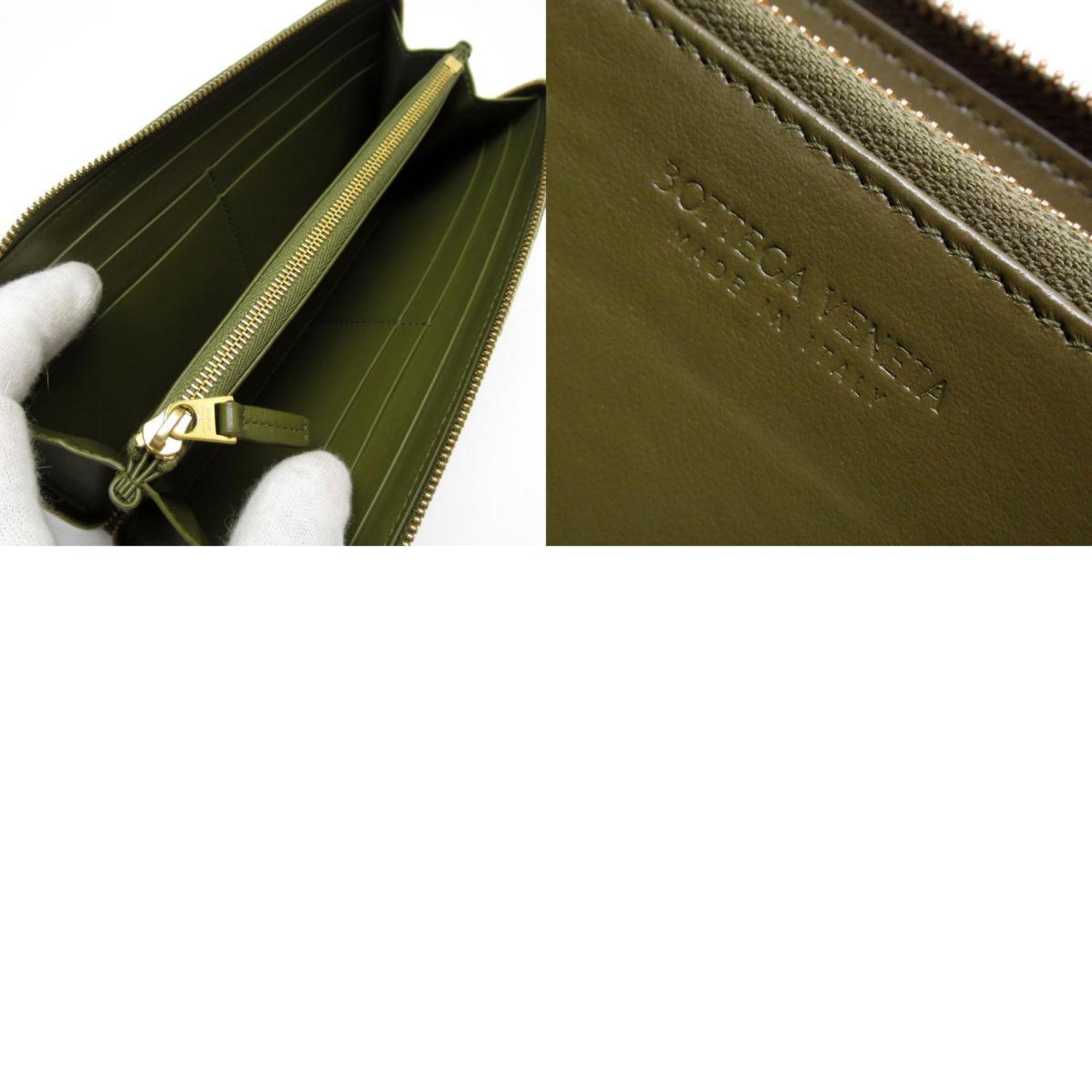 BOTTEGA VENETA Round Long Wallet Intrecciato Leather Khaki Gold Men's w0456a