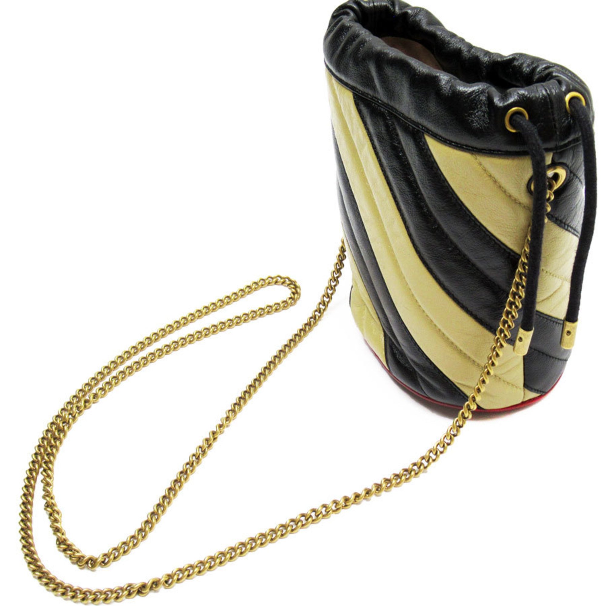 GUCCI Shoulder Bag GG Marmont Leather Black Beige Gold Women's 573817 w0510g