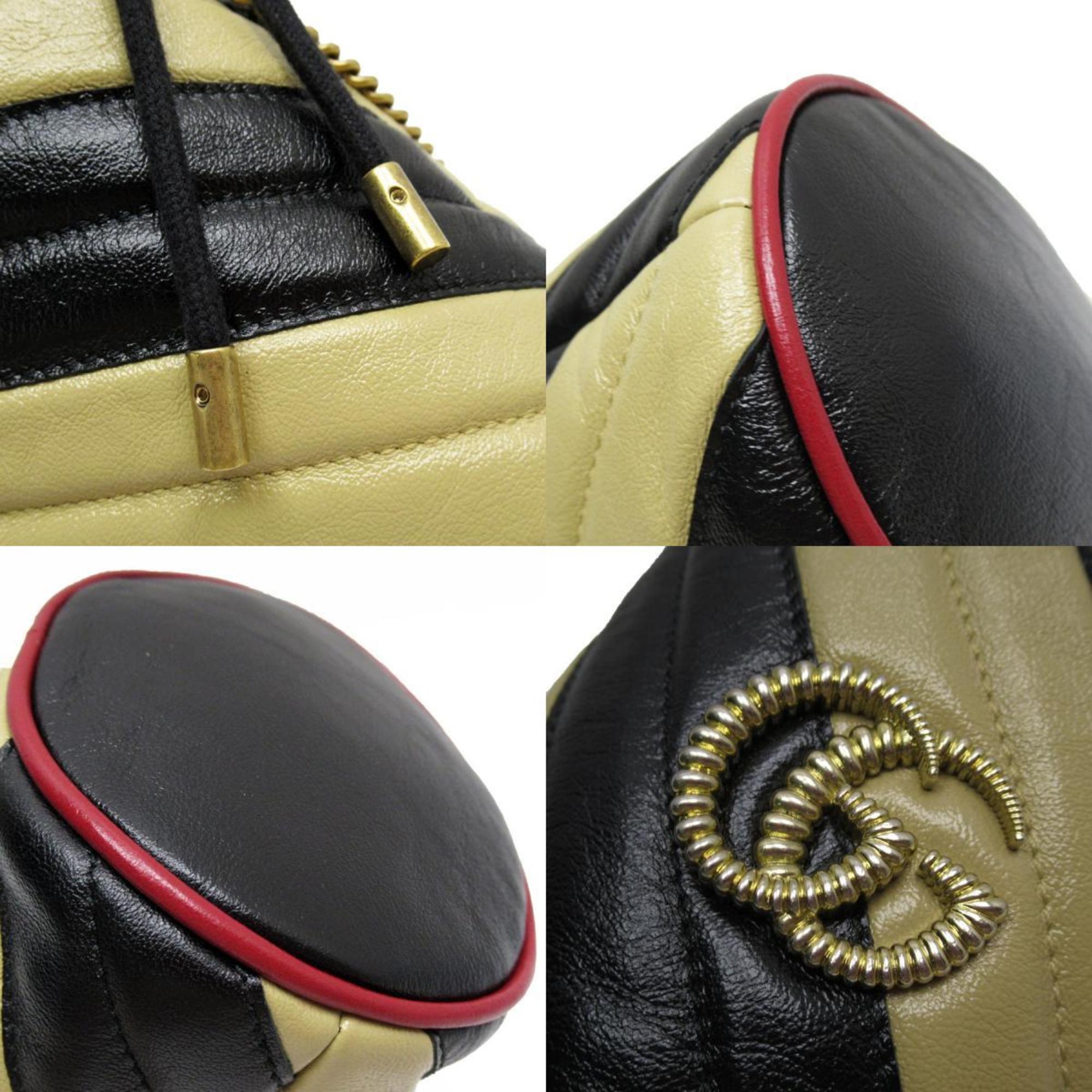 GUCCI Shoulder Bag GG Marmont Leather Black Beige Gold Women's 573817 w0510g