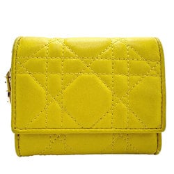 Christian Dior Tri-fold Wallet Lady Lambskin Yellow Women's z1574
