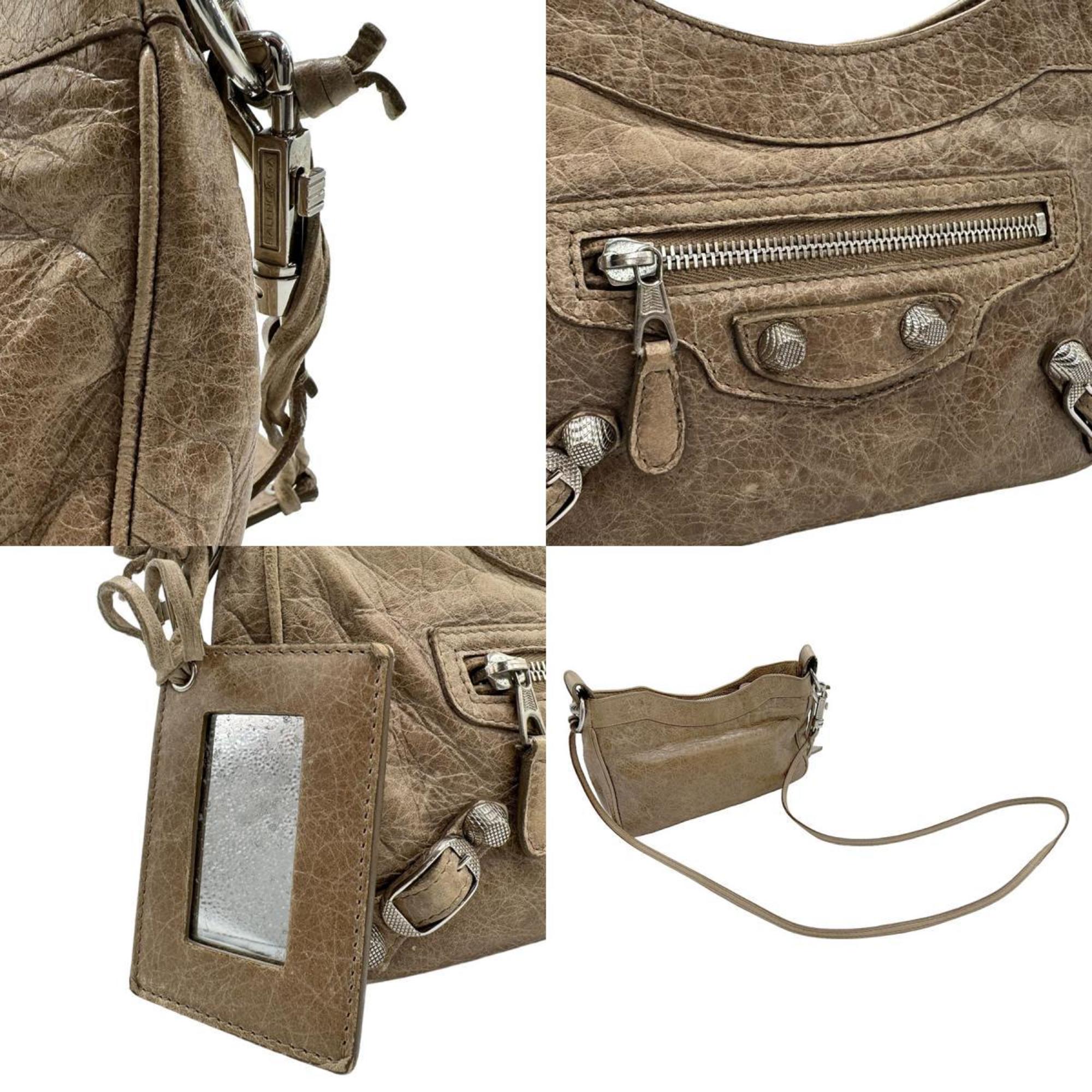 BALENCIAGA shoulder bag leather beige silver women's z1464