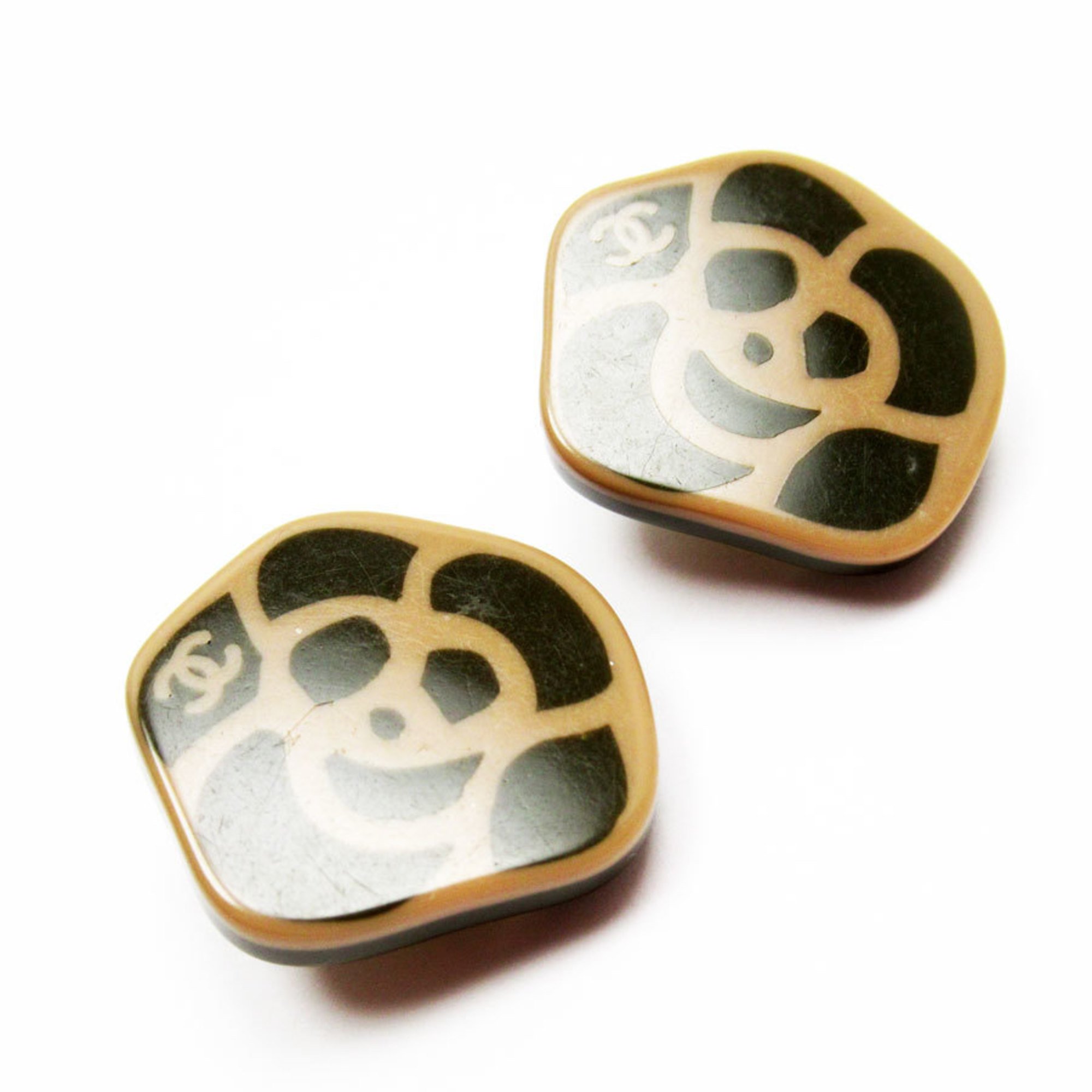 CHANEL Earrings Coco Mark Resin Metal Khaki Brown Gold Women's w0495j