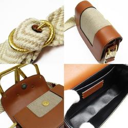 Valentino Garavani Shoulder Bag Supervee Leather Canvas Brown Beige Gold Women's w0476j