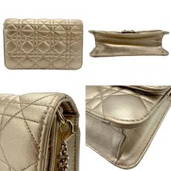 Christian Dior Chain Wallet Shoulder Bag Lady Lambskin Gold Women's z1576