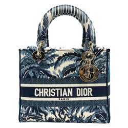 Christian Dior Shoulder Bag Handbag Embroidery Lady D-Lite Canvas Blue Women's z1244