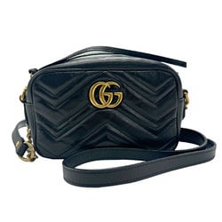 GUCCI Shoulder Bag GG Marmont Leather Black Gold Women's 448065 z1572